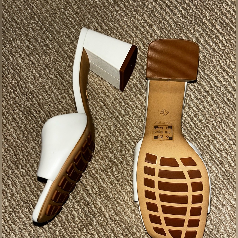 Aldo White Square Toe Block Heel Mules - Picture 2 of 2
